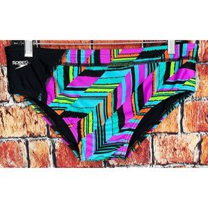 Speedo PowerFLEX Eco Black Neon 90s Lined Men Swim Bikini Brief Swimwear Size 36